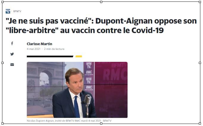 Félicitations à Nicolas Dupont-Aignan, car non vacciné et contre le pass